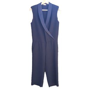 L'agence Tuxedo Jumpsuit Black Crop Leg Sleeveless Satin Collar Pockets 2